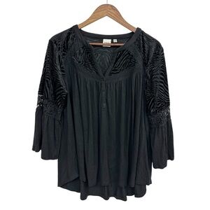 Rafaella Weekend Burnout Velvet Henley Black Size Large